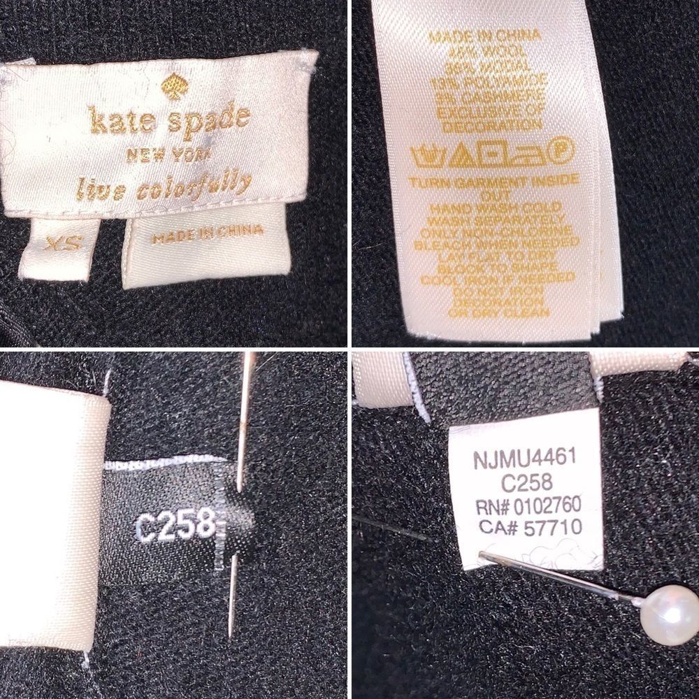 Kate Spade Black Sequin Front Satin Tie Back Sweater Cashmere Sparkle Size XS - Picture 8 of 8
